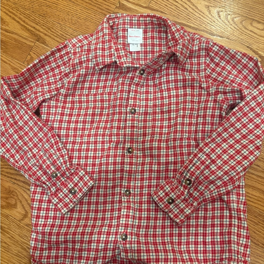 Hanna Andersson Red and White Plaid Button-Down Shirt